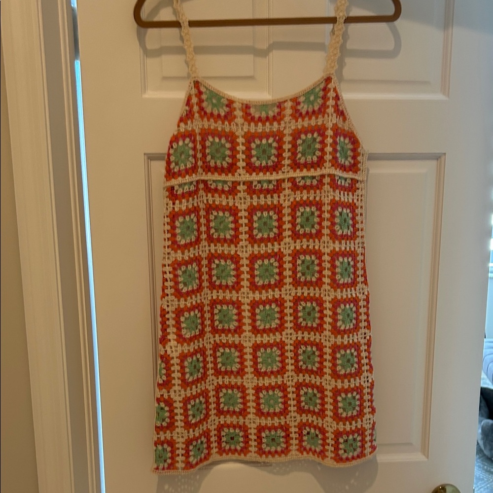 Zara Red and Green Crochet Mini Dress